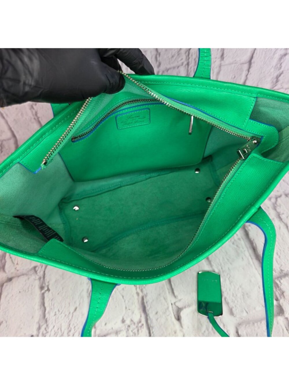 Lauren Ralph Lauren Tate Shopper Tote Bag Green Leather Pepper French Blue - Picture 12 of 16